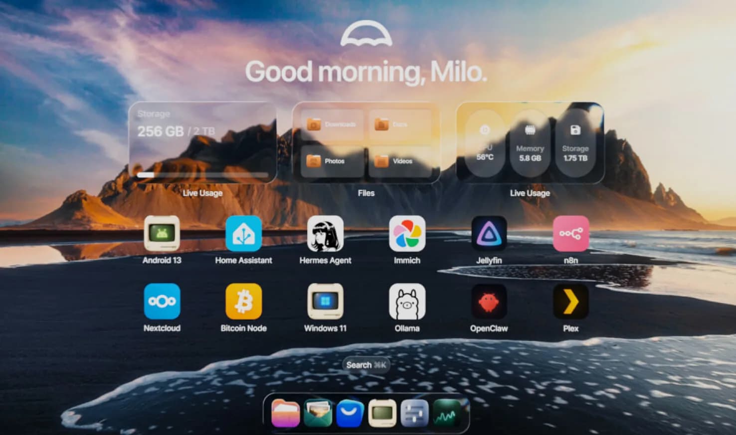 The Umbrel home screen