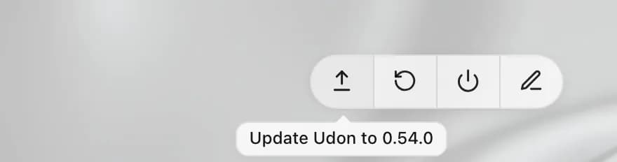 The update button in the dashboard toolbar, with its Update Udon tooltip