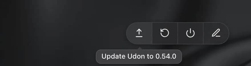 The update button in the dashboard toolbar, with its Update Udon tooltip