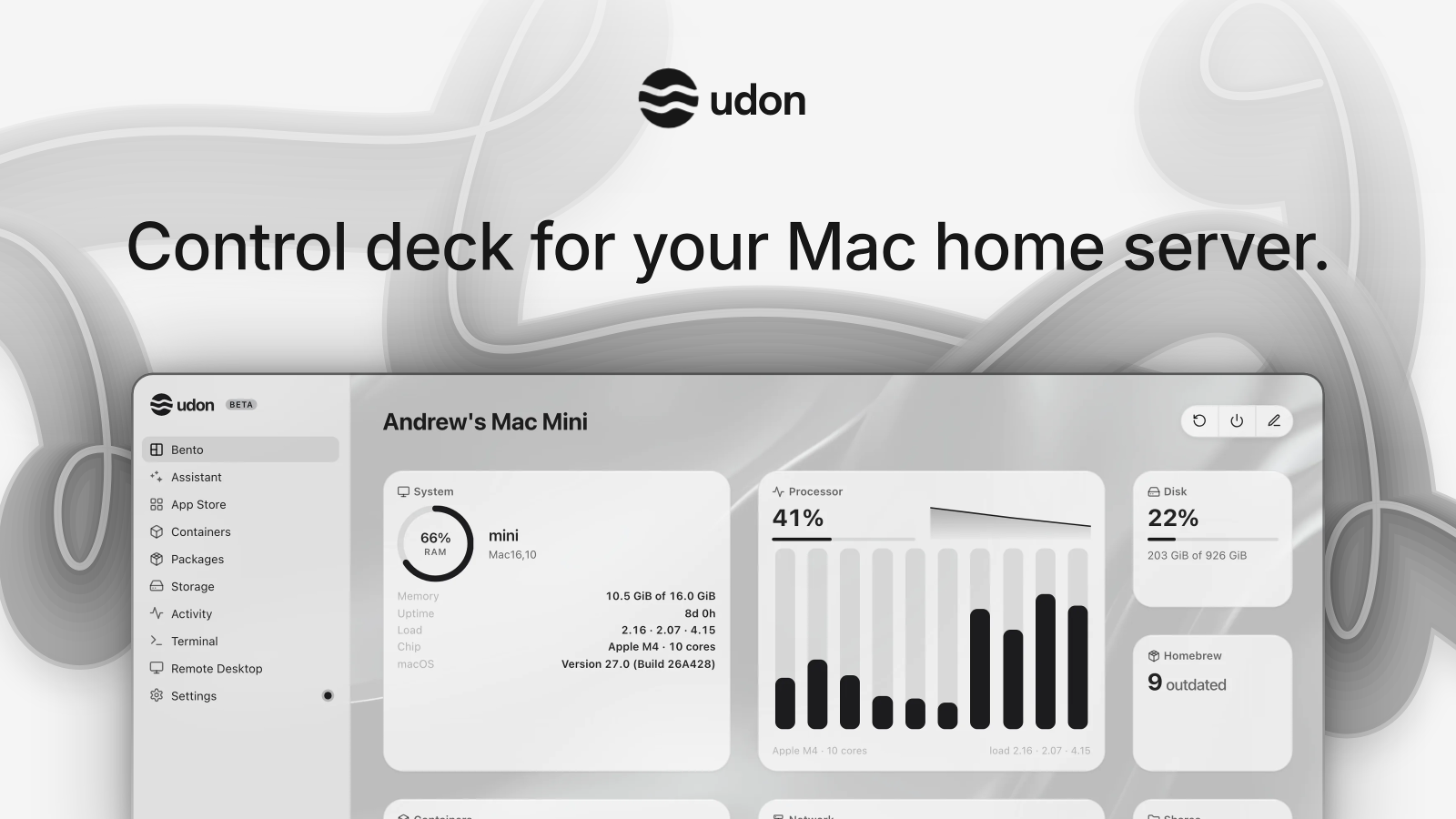 Control deck for your Mac home server, light preview