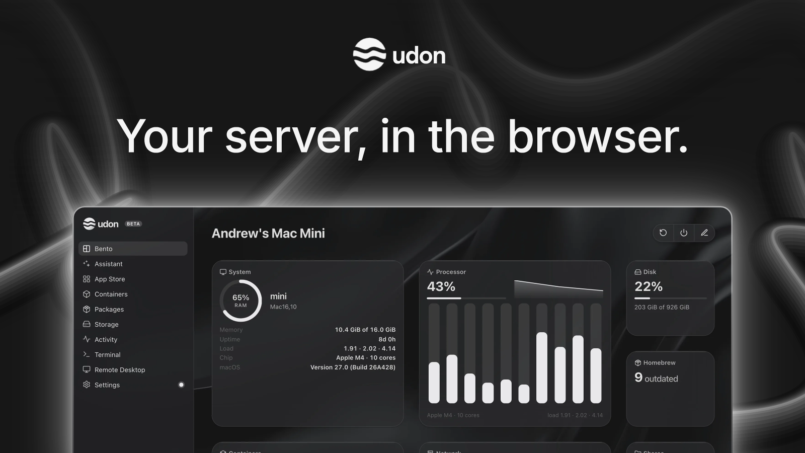 Your server, in the browser, dark preview