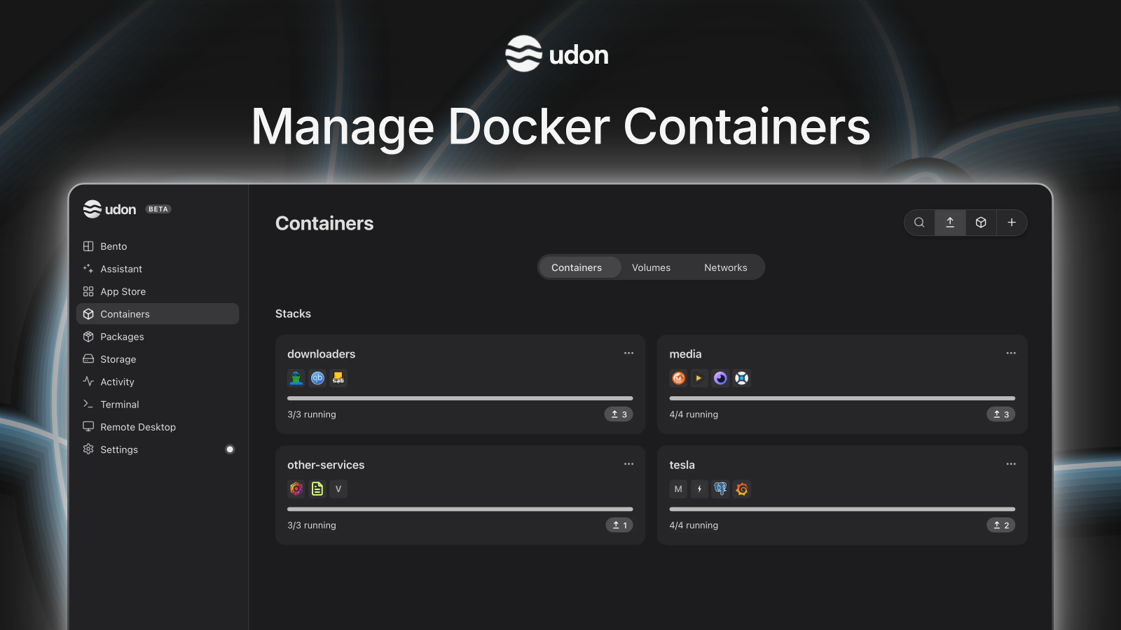 Manage Docker Containers, dark preview