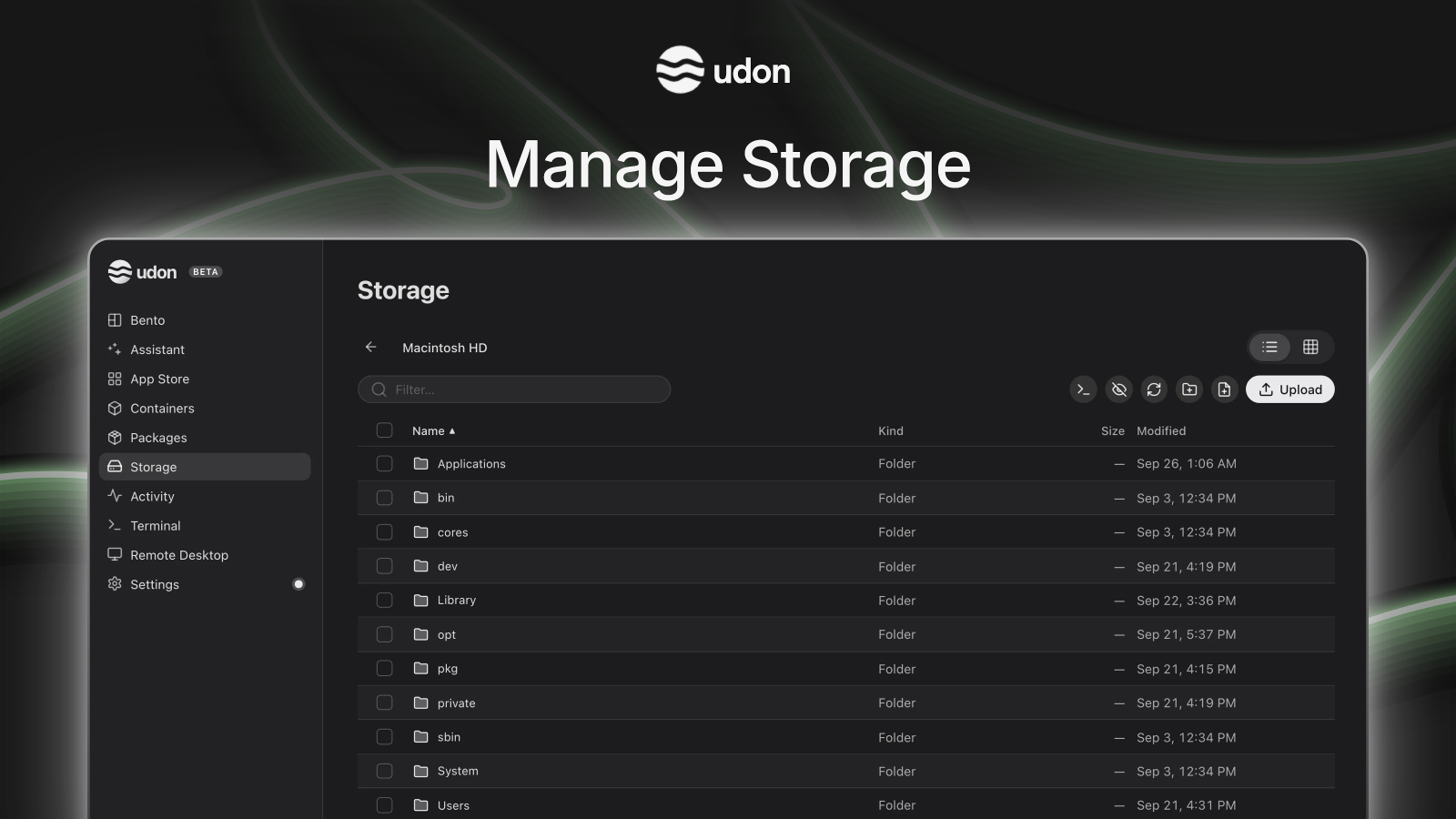 Manage Storage, dark preview